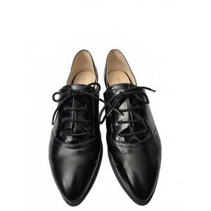 Nine West Nevie Ladies Black Leather Patent Leather Lace Up Oxford Cut Out Detai